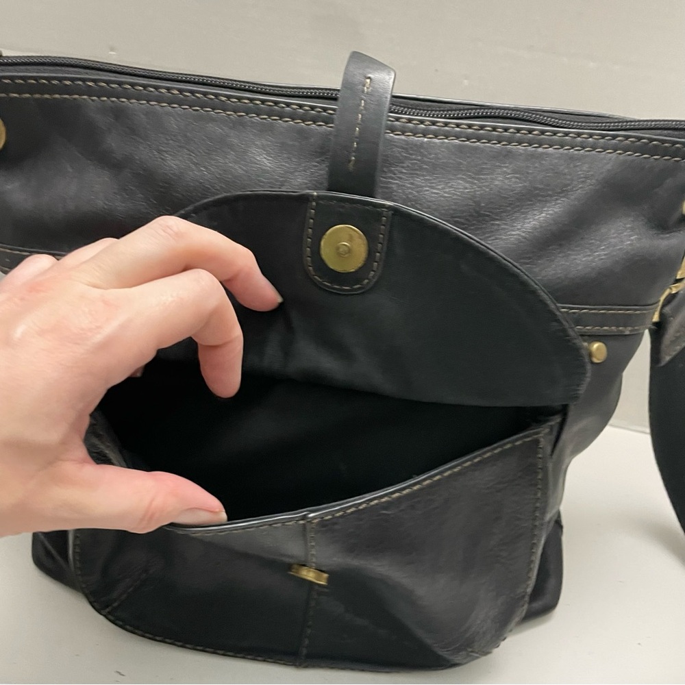 Vintage Fossil Purse Crossbody Leather Pockets Buckle Adjustable Black Bronze - Picture 3 of 16